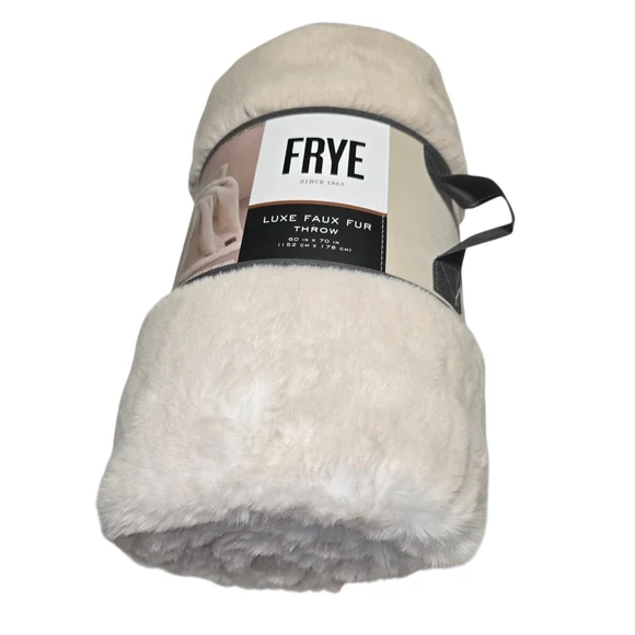 Frye Luxurious Cream Faux Fur Throw Blanket - Picture 2 of 7
